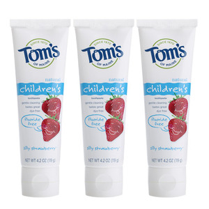 Tom's of Maine Natural Children's Fluoride-Free Toothpaste, Silly Strawberry, 4.2 Oz(Pack of 3)