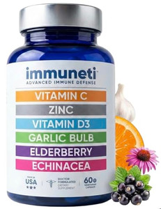 Immuneti Advanced Immune Support  Doctor Formulated 6-in-1 Daily Immunity Supplement  Made in USA  With Vitamin C, D3, Zinc, Elderberry, Garlic &