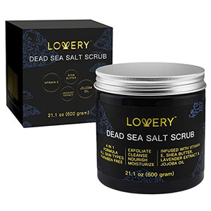 Dead Sea Salt Scrub, Handmade Exfoliating Body Scrub for Women & Men with Vitamin E, Shea Butter, Jojoba Oil & Lavender Extract - Ultra Moisturizing
