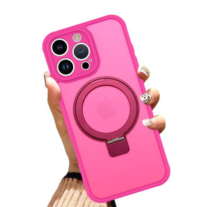 AIGOMARA Phone Case for iPhone 16 Pro [Compatible with MagSafe] Hot Pink Magnetic Kickstand Case with Screen Protector Soft TPU + Hard PC Shockproof