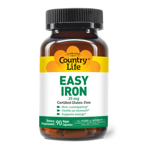 Country Life Easy Iron 25mg Capsules - Gentle Non-Constipating Ferrochel - Vegan Vitamin Supplement for Women & Men - Supports Body Energy