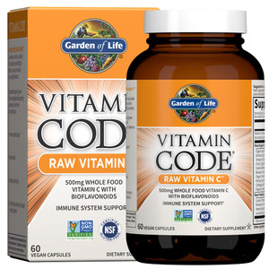 Garden of Life Vitamin Code Raw Vitamin C - 60 Capsules, 500mg Whole Food Vitamin C Capsules + Fruit & Veggie Blend & Probiotics, Supplements for Adu