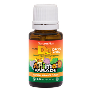 NaturesPlus Animal Parade Liquid Vitamin D3 Drops for Children - 400 IU, 10 mL - Orange Flavor - Bone Health & Immune System Support Supplement - Glu