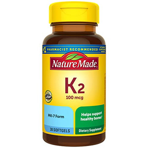 Nature Made Vitamin K2 100 mcg, Healthy Bone Supplements, Vitamin K2 Supplement, 30 Softgels, 30 Day Supply