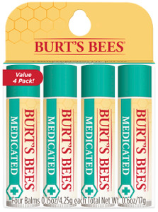 Burt's Bees Medicated Lip Balm, With Eucalyptus Oil and Menthol, Tint-Free, Natural Origin Lip Care, 4 Tubes, 0.15 oz.