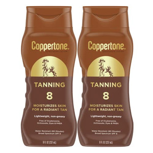 Coppertone Sunscreen Tanning Lotion SPF 8, Lightweight and Non Greasy Sunscreen, Water Resistant, Oxybenzone Free, Sun Tan Lotion Moisturizes Skin fo