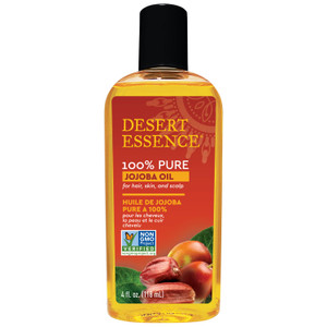 Desert Essence 100% Pure Jojoba Oil  4 Fl Oz Moisturizer for Hair, Skin & Scalp | Makeup Remover & Aftershave Hydrator, Non-GMO, Vegan, Cold-Pressed
