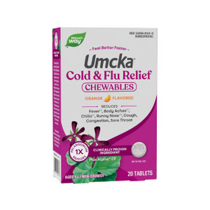 Nature's Way Umcka Cold and Flu Relief, Shortens Duration & Reduces Severity, Multi-Symptom Relief, Homeopathic, Non-Drowsy, Orange Flavored, 20 Chew