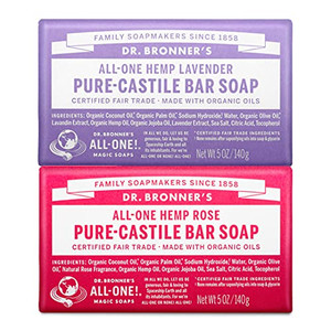 Dr. Bronner's - Pure-Castile Bar Soap (2-Pack Bundle, Rose & Lavender) - Made with Organic Oils, For Face, Body and Hair, Gentle and Moisturizing, Bi