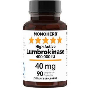 MONOHERB Lumbrokinase 40 mg per Capsule - 90 Vegetarian Capsules - High Active 400,000 IU