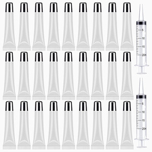 50PCS Lip Gloss Containers 15ml Silver Cap Refillable Cosmetic Squeeze Tubes + 2 x 20ml Syringes Tag Labels Stickers for DIY Lip Gloss Base Glitter