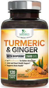 Turmeric Curcumin Supplement 2600mg - 95% Curcuminoids with Organic Turmeric & BioPerine Black Pepper Extract for Best Absorption, Natural Vegan Join