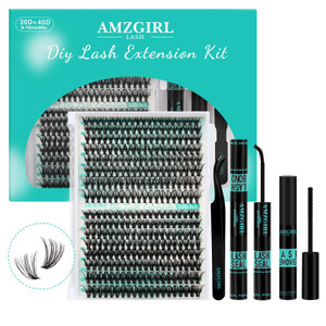 AMZGIRL LASH Clusters Kit 320Pcs, DIY Individual Extensions with Lash Bond and Seal, Remover For False Eyelashes, Applicator Tool Kit At Home(3040D,D