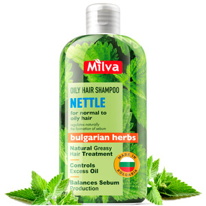 Milva Nettle Shampoo for Oily Hair - 6.7 Fl Oz Natural Oily Hair Shampoo for Greasy Roots & Scalp - Clarifying Degrease Treatment - Control Sebum, Ad