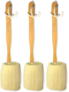 3 Pack Natural Exfoliating Loofah luffa loofa Bath Brush On a Stick - with Long Wooden Handle Back Brush for Men & Women - Shower Sponge Body Back Sc