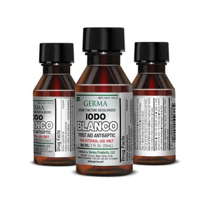 Germa White Iodine Tincture. First Aid Antiseptic. For Minor Scrapes, Cuts, Bruises and Burns. Prevents Skin Infection. 1 oz. Pack of 3