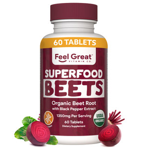 Feel Great Vitamins Organic Beet Root Powder Supplements (Tablets) | Beets Nitric Oxide Supplement | Red Beet Powder Support Healthy Circulation with