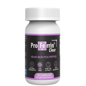 Proferrin Clear 30ct | US Made heme Iron for high Absorption, Easy on GI Tract | Natural, NSF Certified, dye Free