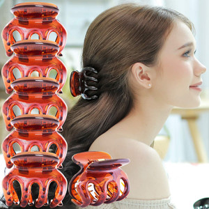 RC ROCHE ORNAMENT 6 Pcs Womens Classic Jumbo Pumpkin Hair Clips Octopus Claws Jaw Interlocking Teeth Strong Hold No Slip Grip Clutcher Clamp Beauty F