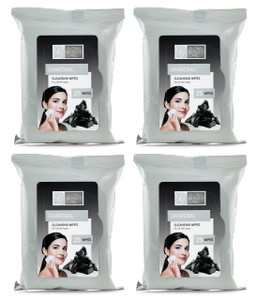 Global Beauty Care Bulk Cleansing Wipes Premoistened 4 Pack of Charcoal Cleansing Cloths Makeup Removal Wipes - Great For Travel Toiletries - 100 ct.