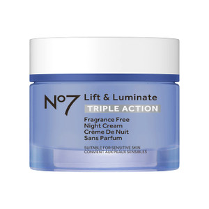 No7 Lift and Luminate Triple Action Fragrance-Free Night Cream  Anti-Wrinkle Collagen Peptide Brightening Moisturizer with Hyaluronic Acid, Hibiscus
