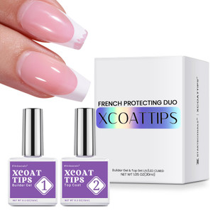 BTArtboxnails XCOATTIPS French Protecting DUO Builder Gel and Top Coat Set - Protect French Tips, No More Chipping