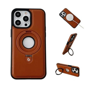 WarmWhisper Leather Material with Metal Magnetic Folding Stand,Luxury Leather Invisible Stand Phone Case Cover for iPhone 12-15 (iPhone12promax,Brown