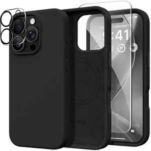 GONEZ Magnetic for iPhone 16 Pro Case, Compatible with MagSafe, [Screen Protector + Camera Lens Protector], Silicone Shockproof Anti-Scratch Protecti