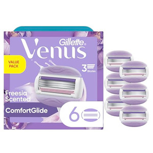 Gillette Venus ComfortGlide Freesia Women's Razor Refills, 6 Refill Cartridges, Fits Venus Reusable Razor Handles, 3-Bladed with Built-in Shave Gel B