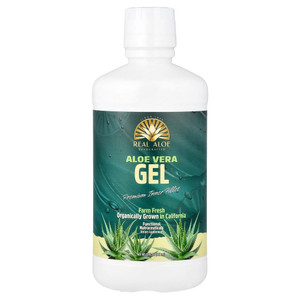 Real Aloe Aloe Vera Gel (32 fl oz) | Hand-Crafted from California Organically Grown Inner Leaf Gel for Healthy Gut Support & Digestion | Aloin-Free |