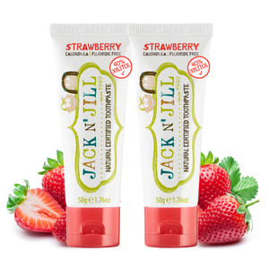 Jack N' Jill Natural Toothpaste for Baby and Infants - Fluoride Free Training Toothpaste, 40% Xylitol, BPA Free - Strawberry, 1.76 oz (Pack of 2)
