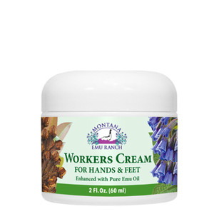 Montana Emu Ranch - Workers Cream for Hands and Feet - 2 Ounce Jar - Enhanced with Pure Emu Oil