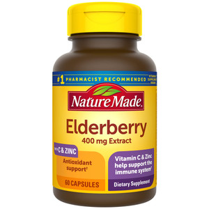 Nature Made Elderberry, Vitamin C and Zinc Capsules, 400 mg Elderberry Extract, Dietary Supplement for Immune Support, 60 Capsules, 60 Day Supply