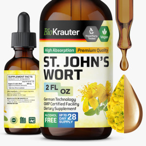 BIO KRAUTER St John's Wort Tincture - Hypericum Perforatum Liquid Extract for Mood Support - High Absorption - Vegan Drops 2 Fl.Oz.