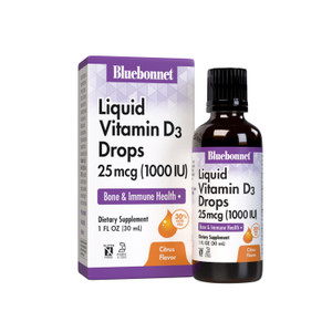 Bluebonnet Liquid Vitamin D3 Drops 1000 IU, Citrus, Transparent, Scented, 1 Fl Oz