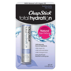 ChapStick Total Hydration Soothing Vanilla Moisturizing Lip Balm Tube, Lip Care with Argan Oil - 0.12 Oz