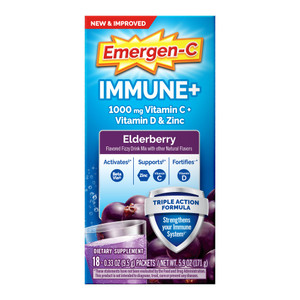 Emergen-C Immune+ Triple Action Immune Support Powder, BetaVia (R), 1000mg Vitamin C, B Vitamins, Vitamin D and Antioxidants, Elderberry  18 Count
