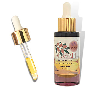 AMNA NATURAL BEAUTY Organic Moroccan Argan Oil | 100% Pure Cold Pressed Argan Oil for Face, Skin & Hair | Pure Argan Oil for Hair | Filtered & Natura