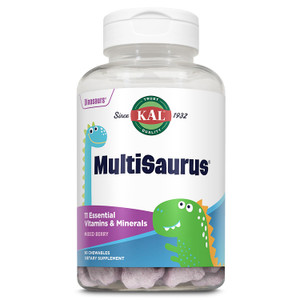 KAL MultiSaurus Kids Chewable Multivitamins, 11 Essential Vitamins and Minerals for Kids, Mixed Berry Flavor, Gluten and Preservative Free, 90 Servin