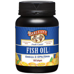 Barlean's Omega 3 Fish Oil Supplements, Supplement Softgels for Men and Women, 600mg EPA and DHA Fatty Acids, Orange Flavored, 100 Count