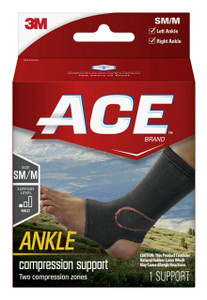 ACE Brand Compression Ankle Support, Small/Medium, Black, 1/Pack