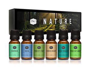 P&J Fragrance Oil Nature Set | Forest Pine, Ocean Breeze, Rain, Fresh Cut Grass, Sandalwood, and Bamboo Candle Scents for Candle Making, Freshie Scen