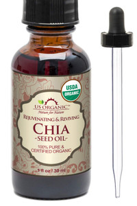 US Organic Chia Seed Oil, Certified Organic, Pure & Natural, Cold Pressed Virgin, Unrefined, Sourced from Paraguay, in Amber Glass Bottle w/Glass Eye