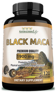 Organic Black Maca 1,900 mg per Serving Natural Energy Booster Peruvian Maca for Men & Women 120 Capsules
