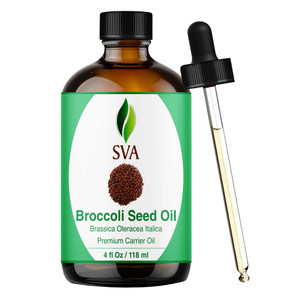 SVA Broccoli Seed Oil - 4 Fl Oz  100% Natural Cold Pressed Broccoli Oil - for Face, Skin Care, Hair Care, Scalp Massage & Body Massage  Carrier Oil