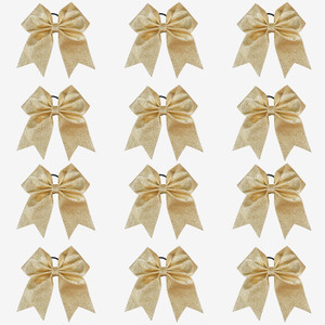 DEEKA 12 PCS 7" Large Glitter Cheer Bows Shiny Cheer Hair Bows Ponytail Holder Handmade for Cheerleader Girls Softball Sports -Gold