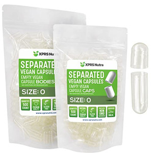 XPRS Nutra Vegan Size 0 Separated Capsules - 500 Count Clear Premium Empty Capsules Separated in Bags - Pills 0 for DIY Supplement Filling