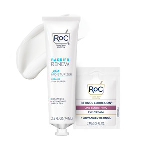 RoC Barrier Renew Night Moisturizer with Ceramides & Antioxidant Green Tea and Lipo Peptides to Renew Skin Barrier, (2.5 oz) with Retinol Eye Cream P
