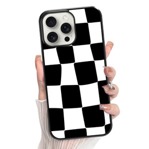 KANGHAR for iPhone 16 Pro Case Checkered Anti-Skid Aesthetic Cute Pattern Magnetic [Compatible wth Magsafe] + Screen Protector Slim Shockproof Full B
