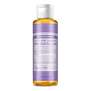 Dr. Bronner's - Pure-Castile Liquid Soap (Lavender, 4 ounce) - Made with Organic Oils, 18-in-1 Uses: Face, Body, Hair, Laundry, Pets and Dishes, Conc